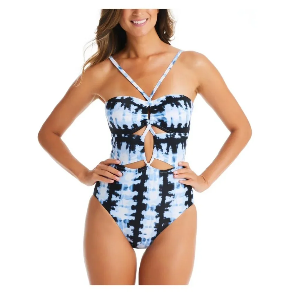 Bar III S Keyhole Peri Allure Shibori Tie-Dye One-piece Swimsuit Cutout Swimwear